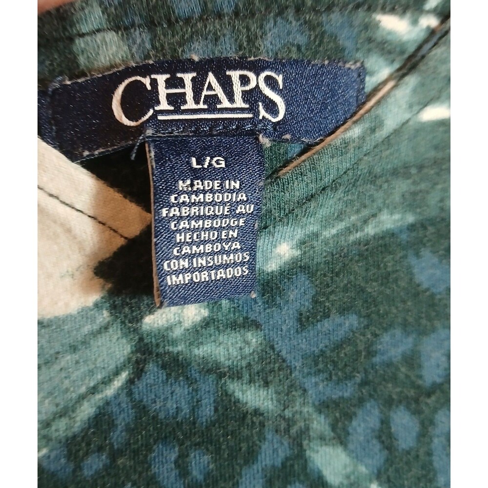 Chaps Ralph Lauren Blue Tropical Boho Maxi Dress LG V-Neck Cotton Knit - Picture 5 of 9